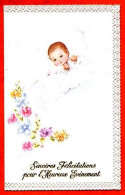 Carte Naissance Sincères Félicitations Pour L Heureux Evènement Bébé Lit Fleurs Carte Vierge TBE - Naissance