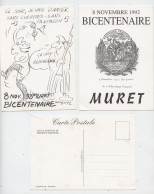 Muret, 2cartes, Bicentenaire République, 1792-1992, Cachet ,Phrygien Hte Gne, Chaînes. Humour, Révolution, Sans-culottes - Storia