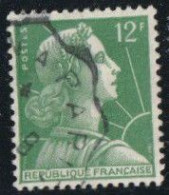 France 1955 Yv. N°1010 - 12f Vert-jaune - Oblitéré - 1955-1961 Marianne De Muller
