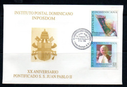 POPES- DOMINICAN REP - 1998 - JOHN PAUL II ANNIVERSARY SET OF 2 ON  ILLUSTRATED FDC - Popes