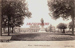 CPA REIMS - MARNE - STATUE COLBERT ET LA GARE - Reims