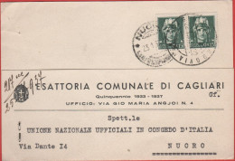 ITALIA - Storia Postale Regno - 1937 - 2x 15c Imperiale - Cartolina - Esattoria Comunale - Viaggiata Da Cagliari Per Nuo - Marcophilie
