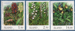 Aland 1989 Aland Orchids 3 Values MNH Dactylorhiza Sambucina, Cephalantera Longifolia, Cypripedium Calceolus - Orchideen