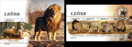 Guinea Bissau 2023, Animals, Lions, 4val In BF +BF - Big Cats (cats Of Prey)