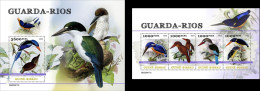 Guinea Bissau 2023, Animals, Kingfishers 4val In BF +BF - Marine Web-footed Birds
