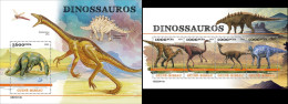 Guinea Bissau 2023, Animals, Dinosaurs, 4val In BF +BF - Prehistorics