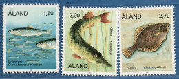 Aland 1990 Fish 3 Values MNH Clupea Harengus - Herring, Esox Lucius - Pike, Platichthys Flesus - Flounder - Poissons