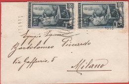 ITALIA - Storia Postale Repubblica - 1953 - 2x 5 Italia Al Lavoro - Lettera Biglietto Da Visita - Viaggiata Da Milano Pe - 1946-60: Poststempel