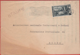 ITALIA - Storia Postale Repubblica - 1953 - 5 Italia Al Lavoro (isolato) - Stampe - Associazione Nazionale Combattenti E - 1946-60: Marcophilie