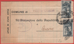 ITALIA - Storia Postale Repubblica - 1951 - 2x 5 Italia Al Lavoro - Stampe In Piego Tra Sindaci - Comune Di Pecetto Tori - 1946-60: Marcophilie