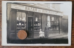 Carte-photo Ancienne(76) Rare, Le Havre, Bazar Bon Marché, H. Nicolas, Gros Plan Commerce, Faïence, Jouets, Publicités - Non Classificati