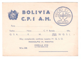 BOLIVIA C. P. 1 A. M. // RADIO CLUB BOLIVIANO // RODOLFO H. PANTIN // LU1DH // TARJETA QSL - Amateurfunk