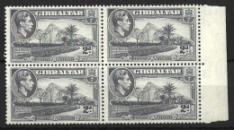 GIBRALTAR...KING GEORGE VI...(1936-52..)...2d X  BLOCK OF 4.....P13....WATERMARK SW......3 X MH......3 X MNH. - Gibraltar