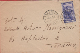 ITALIA - Storia Postale Repubblica - 1951 - 20 Italia Al Lavoro (isolato) - Lettera - Viaggiata Da Castelli Per Teramo - 1946-60: Marcophilia