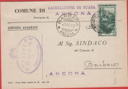 ITALIA - Storia Postale Repubblica - 1952 - 10 Italia Al Lavoro (isolato) - Cartolina - Comune - Viaggiata Da Castelleon - 1946-60: Poststempel