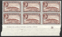 GIBRALTAR...KING GEORGE VI..(1936-52..)....1d X IMPRINT, BLOCK OF 6...P13...WATERMARK SW.....3 X MH...3 X MNH. - Gibraltar