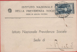 ITALIA - Storia Postale Repubblica - 1951 - 15 Italia Al Lavoro (isolato) - Cartolina - INPS Istituto Nazionale Della Pr - 1946-60: Marcophilie