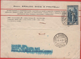 ITALIA - Storia Postale Repubblica - 1951 - 15 Italia Al Lavoro (isolato) - Cartolina - Eraldo Gioia & Fratelli - Viaggi - 1946-60: Poststempel