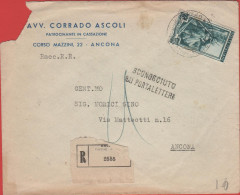 ITALIA - Storia Postale Repubblica - 1951 - 65 Italia Al Lavoro (isolato) - Raccomandata + Sconosciuto Al Portalettere - - 1946-60: Poststempel