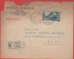 ITALIA - Storia Postale Repubblica - 1951 - 65 Italia Al Lavoro (isolato) - Raccomandata  - MONTE BIANCO SPA - Viaggiata - 1946-60: Marcophilie