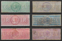 INDIA.....QUEEN VICTORIA...(1837-01..)....6 REVENUE STAMPS....... - 1936-47  George VI