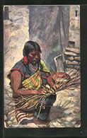 AK A Moqui WomanMaking Baskets, Indianerin  - Native Americans