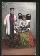 AK Junges Paar Am Spinnrad In Tracht Schaumburg-Lippe  - Kostums