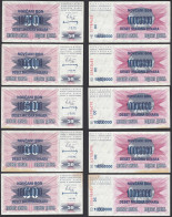 BOSNIEN - HERZEGOWINA - 5 Stück á 10-Million Dinara 1993 Pick 36 VF/XF (3/2)  - Bosnia And Herzegovina