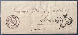 Lettre Sans Timbre De Bar Sur Aube 10 DEC 1852 Pour LESMONT, Taxée 25c Par Brienne Au Dos Arrivée Cursive De LESMONT TTB - 1849-1876: Periodo Classico