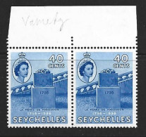 Seychelles 1956 French Colony Bicentennial 40c Pair With R8/1 Variety MNH , Natural Paper Crease At Base - Seychelles (...-1976)