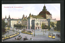 AK Frankfurt A. M., Schauspielhaus Mit Strassenbahn  - Tramways