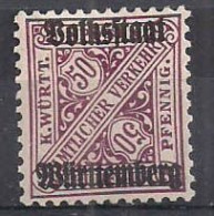 WURTTEMBERG  ANTICHI STATI 1919 SERVIZIO CIFRE CONTRAPPOSTE SOPRASTAMPATI UNIF. 111  MLH   VF        VF - Used