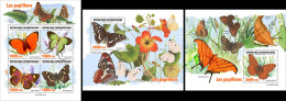 Centrafrica 2023, Animals, Butterflies, 4val In BF +2BF - Papillons