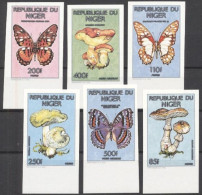 Niger 1991, Mushrooms, Butterfly, 6val IMPERFORATED - Niger (1960-...)