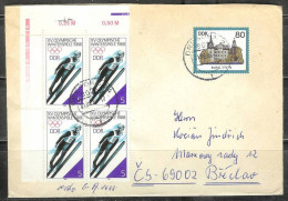 DDR 1988 Olympic Ski Jumper Block To Czechoslovakia - Lettres & Documents