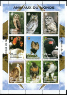 Rotary International Lions Scouting 1998 Guinea Animaux Du Monde Guinée Owl And Birds Of Prey 9 Stamps CS - Rotary Club