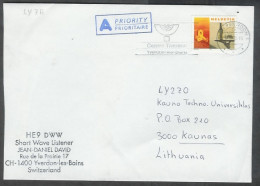 2000  Europa, Yverdon (11.10.00) To Kaunas Lithuania - Storia Postale