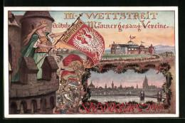 Künstler-AK Frankfurt A. M., 3. Gesang-Wettstreit Deutscher Männer-Gesangsvereine 1908, Panorama  - Autres & Non Classés