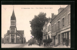 CPA Sancoins, Place D`Armes - Mairie Et Eglise  - Sancoins