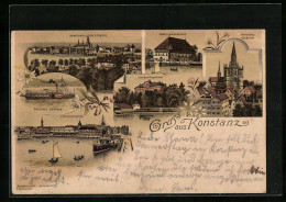 Lithographie Konstanz, Ortsansicht Von Der Seestrasse, Münster, Landungssteg  - Konstanz