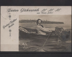 Astfeld - Mann Im Ruderboot - Neujahrswünsche 1907 - New Year