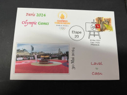 31-5-2024 (6 Z 37) Paris Olympic Games 2024 - Torch Relay (Etape 20) In Caen (30-5-2024) With OZ Stamp - Eté 2024 : Paris