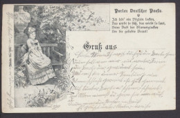 Junge Frau Auf Einer Parkbank, Karte Mit Vers, Perlen Deutscher Poesie - Autres & Non Classés