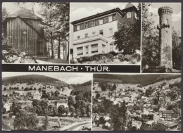 Manebach Kr. Ilmenau, Goethehäuschen, FDGB Erholungsheim "Freundschaft" Aussichtsturm, Ortsansicht - Other & Unclassified