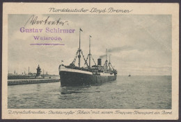 Nordd. Lloyd Bremen, Doppelschrauben-Postdampfer "Rhein" Mit Einem Truppentransport An Bord - Other & Unclassified