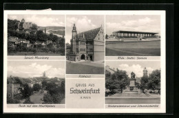 AK Schweinfurt A. Main, Schloss Mainberg, Willi-Sachs-Stadion, Rathaus  - Schweinfurt