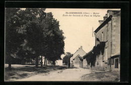 CPA St-Ambroix, Mairie, Ecole Des Garcons Et Place De L`Eglise  - Other & Unclassified