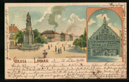 Lithographie Lindau, Maximiliansdenkmal, Rathaus  - Lindau A. Bodensee