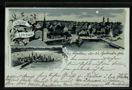 Mondschein-Vorläufer-Lithographie Lindau, Ortsansicht 1600 Und 1900  - Lindau A. Bodensee