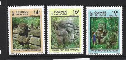 French Polynesia 1984 Tiki Carvings Set Of 3 MNH , Gum Bends - Unused Stamps